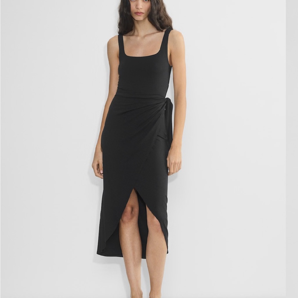 Aritzia Wilfred Black Midi Wrap Dress